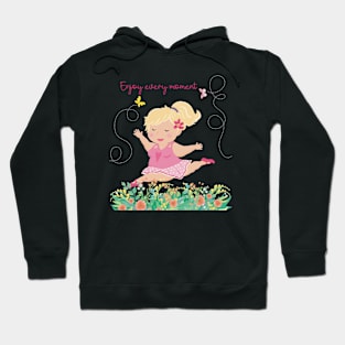 The chubby cute ballerina dances in the flower meadow, enjoying every moment Hoodie